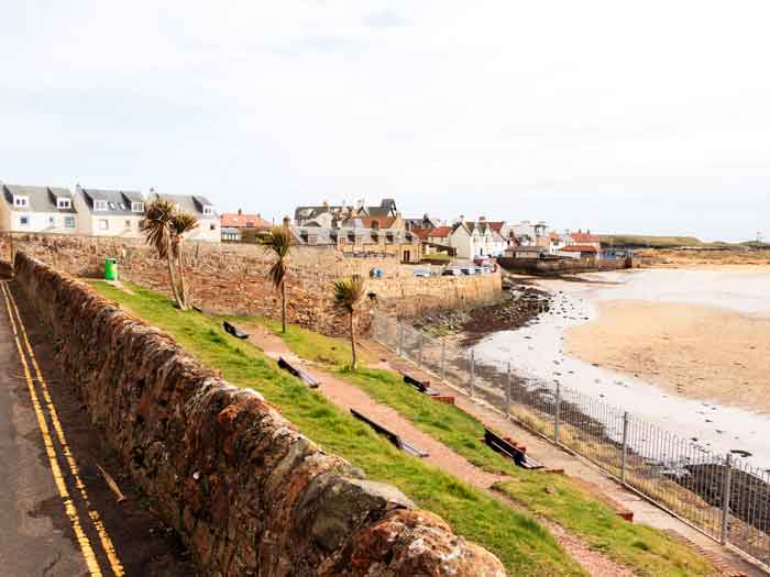 The Terrace in Elie, with a view overlooking the bay and residential buildings.