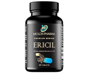 Упаковка дієтичної добавки Ericil для чоловічого здоров'я, що містить екстракти якірців сланких та еврікоми довголистої